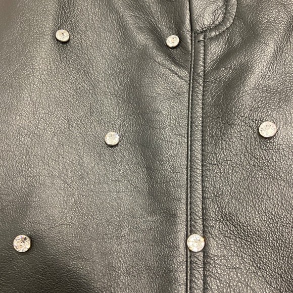 ALEXANDRE VAUTHIER BLACK CRYSTAL EMBELLISHED LAMBSKIN LEATHER SKIRT - Picture 5 of 6